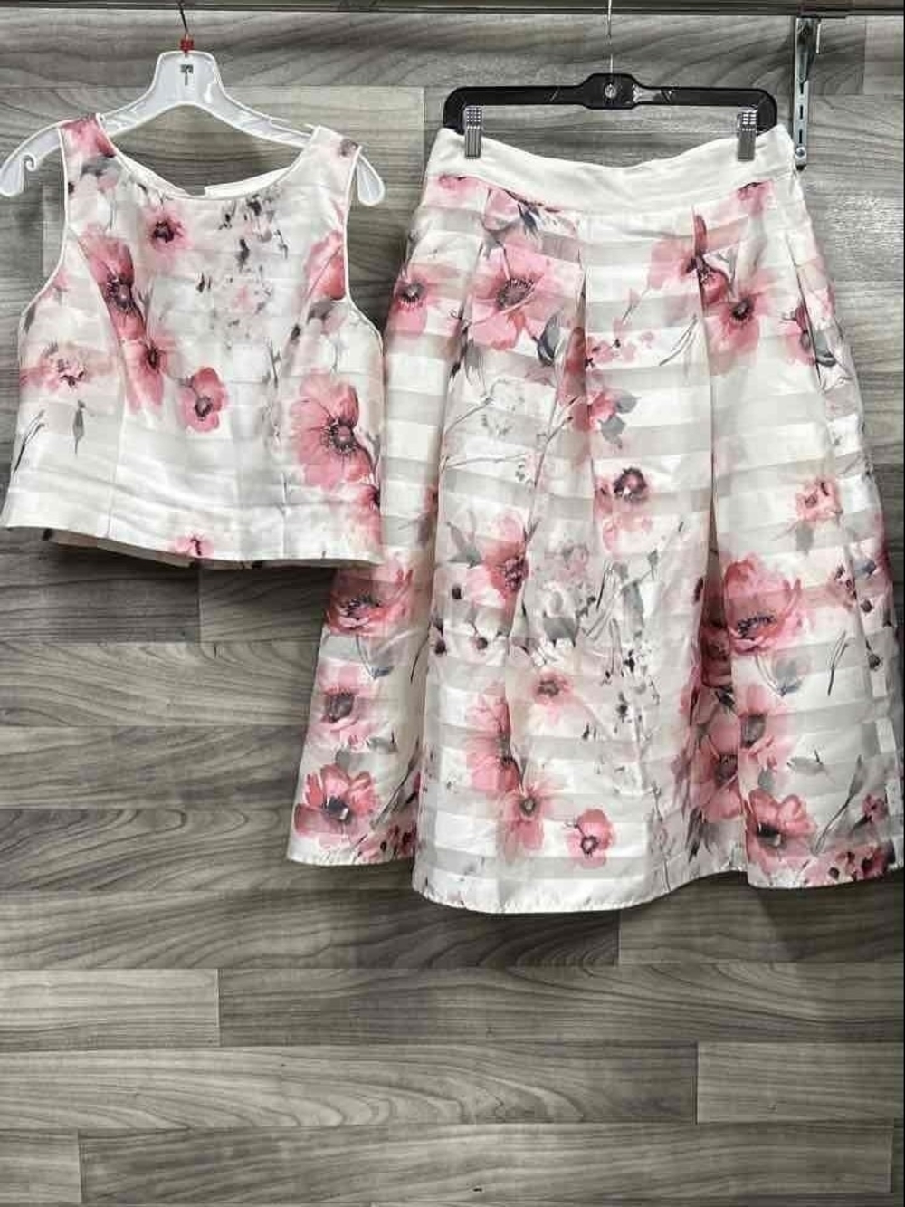 Pink Floral Blouse And Skirt Set